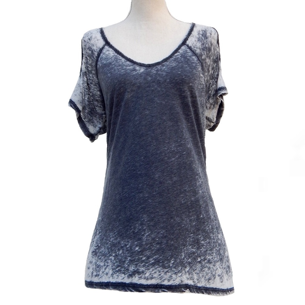 UrbanX Gray Sheer Burnout Cold Shoulder Tee